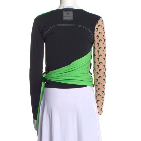 COPY - Marine Serre White Line Colorblock Pattern Top With Draping - Picture 3 of 3